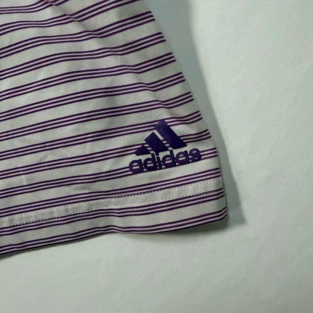 Adidas Golf Polo Shirt Men's XL White Purple Striped Performance